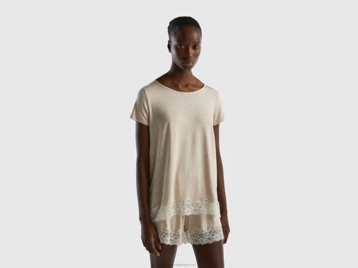vrouwen Benetton soepel vallend T-shirt met korte mouwen en kant grijs 4R624309