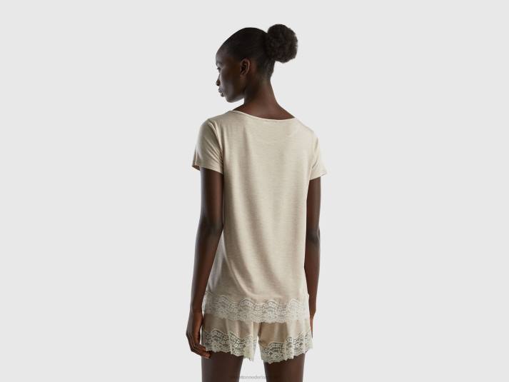 vrouwen Benetton soepel vallend T-shirt met korte mouwen en kant grijs 4R624309