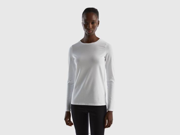 vrouwen Benetton superstretch T-shirt met lange mouwen wit 4R624207