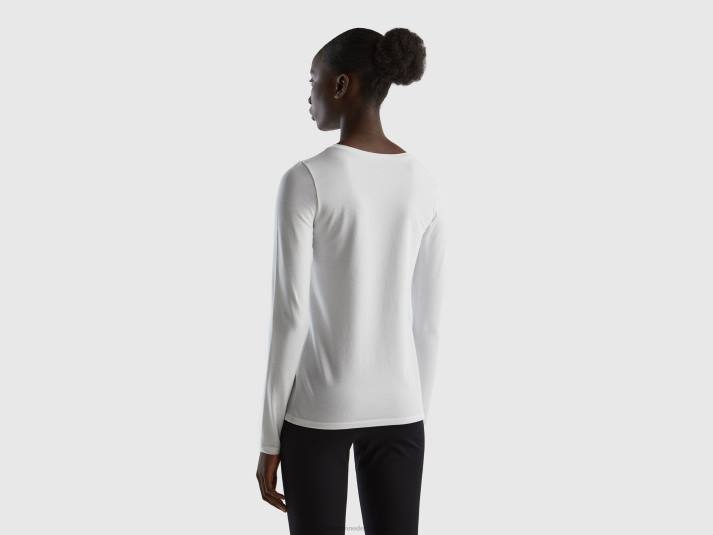 vrouwen Benetton superstretch T-shirt met lange mouwen wit 4R624207