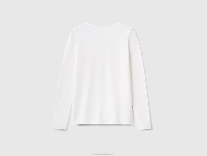 vrouwen Benetton superstretch T-shirt met lange mouwen wit 4R62945