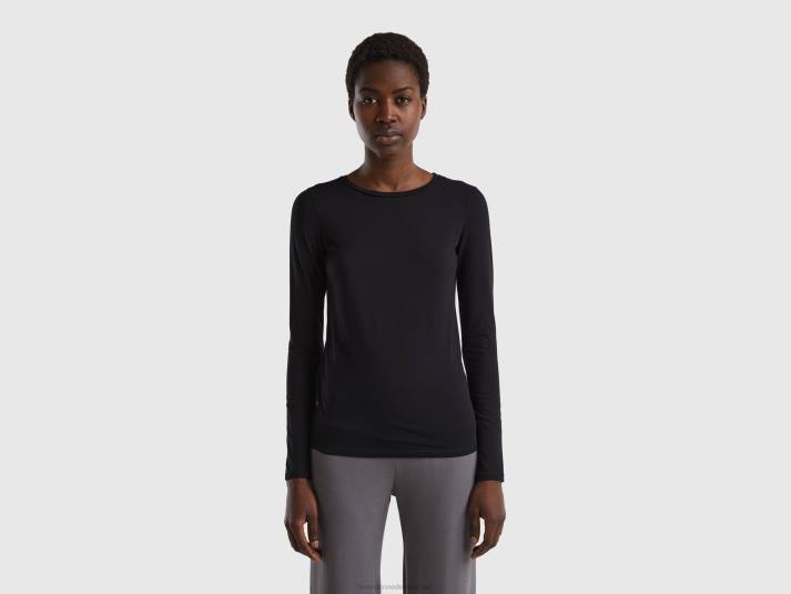 vrouwen Benetton superstretch T-shirt met lange mouwen zwart 4R624210