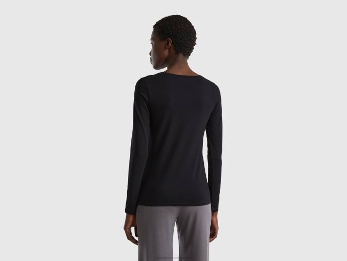 vrouwen Benetton superstretch T-shirt met lange mouwen zwart 4R624210