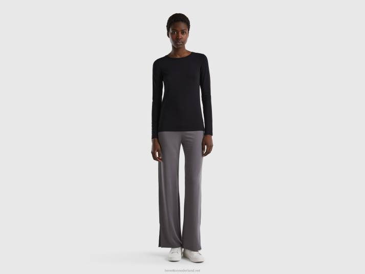 vrouwen Benetton superstretch T-shirt met lange mouwen zwart 4R624210