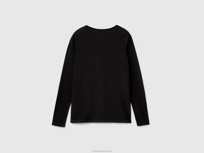 vrouwen Benetton superstretch T-shirt met lange mouwen zwart 4R624210