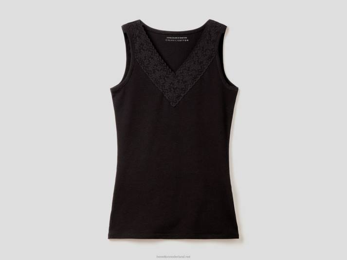 vrouwen Benetton superstretch tanktop met kant zwart 4R624346