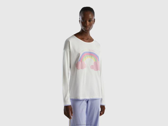 vrouwen Benetton t-shirt met print van langvezelig katoen romig wit 4R624293