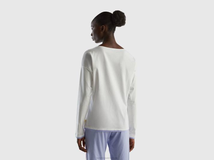 vrouwen Benetton t-shirt met print van langvezelig katoen romig wit 4R624293
