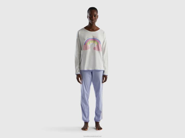 vrouwen Benetton t-shirt met print van langvezelig katoen romig wit 4R624293