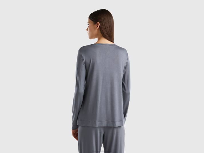 vrouwen Benetton t-shirt van duurzame viscose met stretch grijs 4R621014