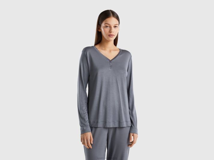 vrouwen Benetton t-shirt van duurzame viscose met stretch grijs 4R624235