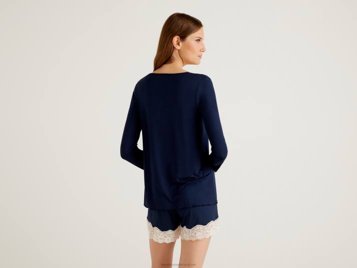vrouwen Benetton top met kanten detail donkerblauw 4R624335