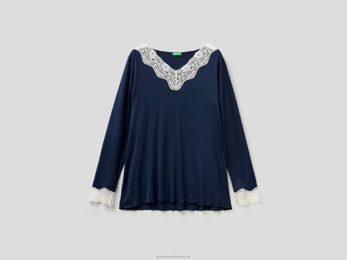 vrouwen Benetton top met kanten detail donkerblauw 4R624335