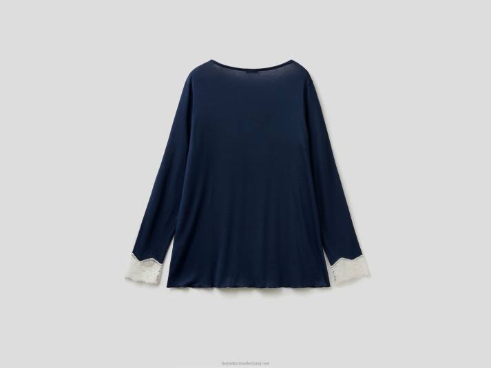 vrouwen Benetton top met kanten detail donkerblauw 4R624335