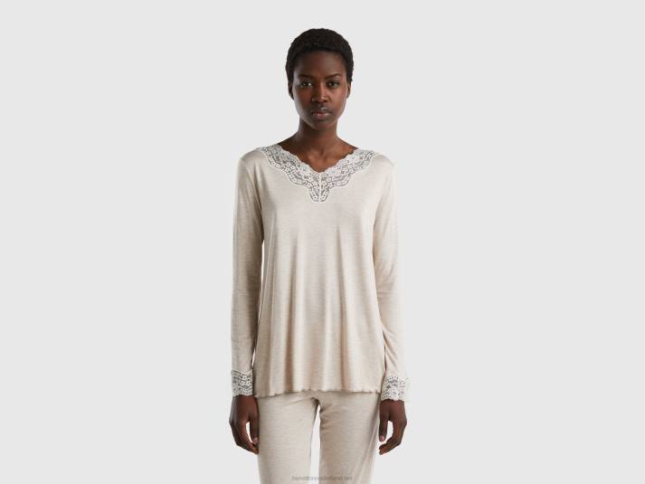 vrouwen Benetton top met kanten detail lichtgrijs 4R621062