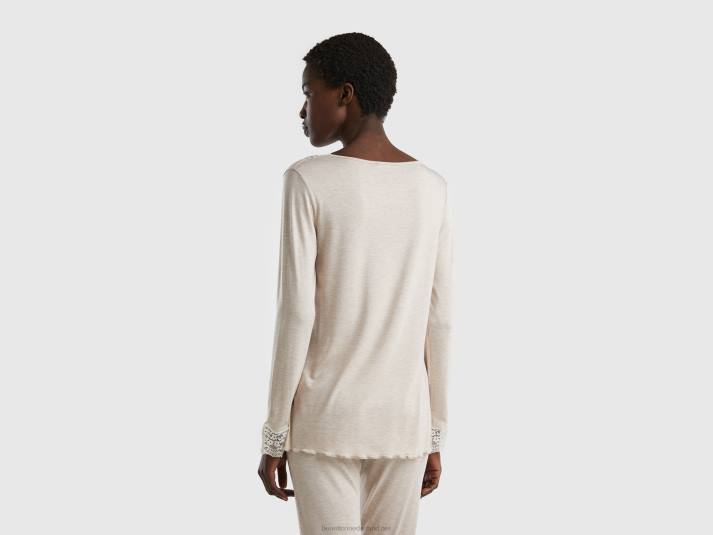 vrouwen Benetton top met kanten detail lichtgrijs 4R624299
