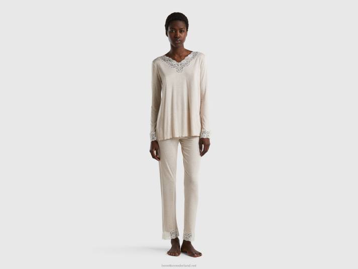 vrouwen Benetton top met kanten detail lichtgrijs 4R624299