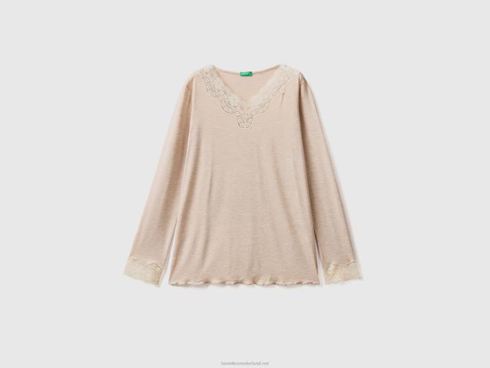 vrouwen Benetton top met kanten detail lichtgrijs 4R624299