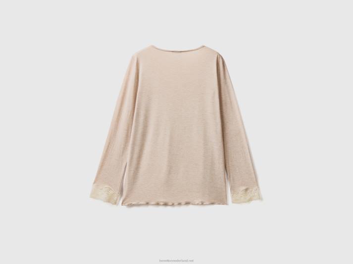 vrouwen Benetton top met kanten detail lichtgrijs 4R624299