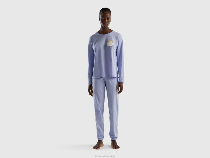vrouwen Benetton top met print van langvezelig katoen lavendel 4R621018