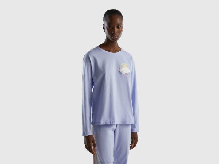 vrouwen Benetton top met print van langvezelig katoen lavendel 4R624261