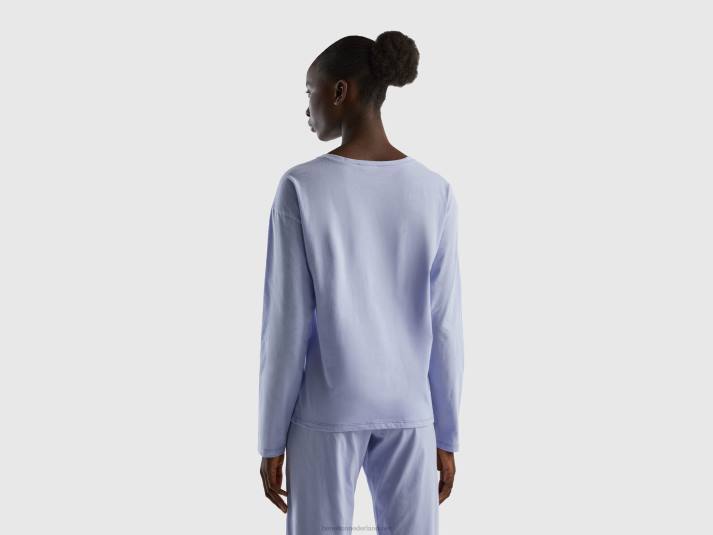 vrouwen Benetton top met print van langvezelig katoen lavendel 4R624261