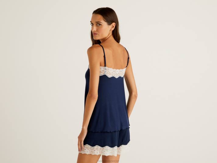 vrouwen Benetton zwierige tanktop met kant donkerblauw 4R624295