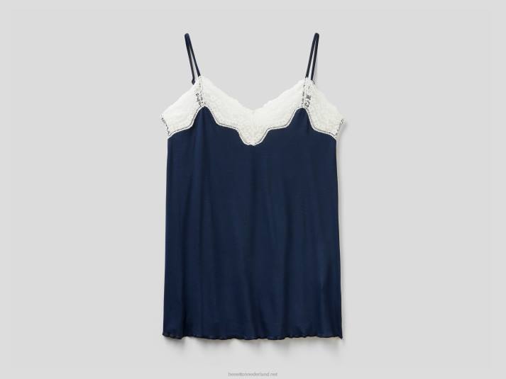 vrouwen Benetton zwierige tanktop met kant donkerblauw 4R624295