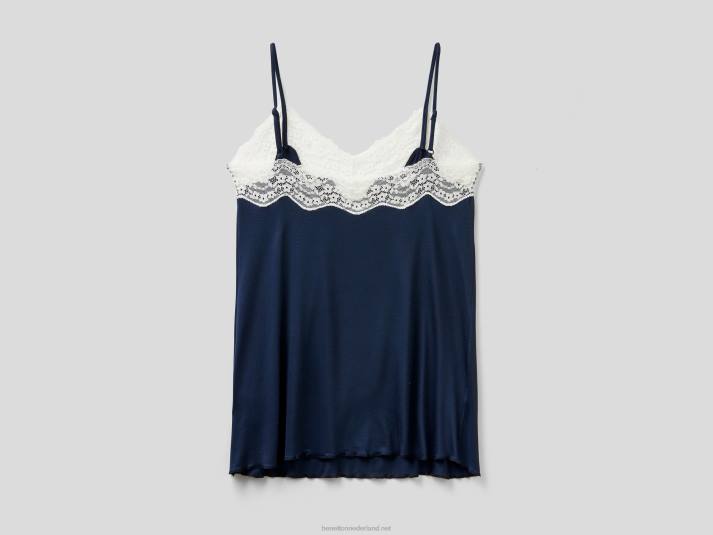 vrouwen Benetton zwierige tanktop met kant donkerblauw 4R624295