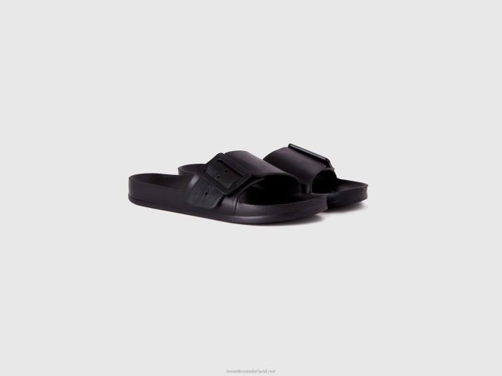 vrouwen Benetton open pantoffels met band zwart 4R62798