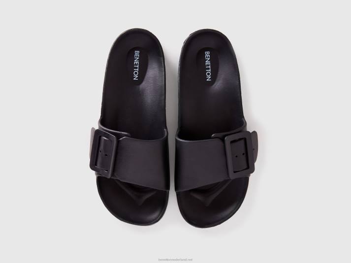 vrouwen Benetton open pantoffels met band zwart 4R62798