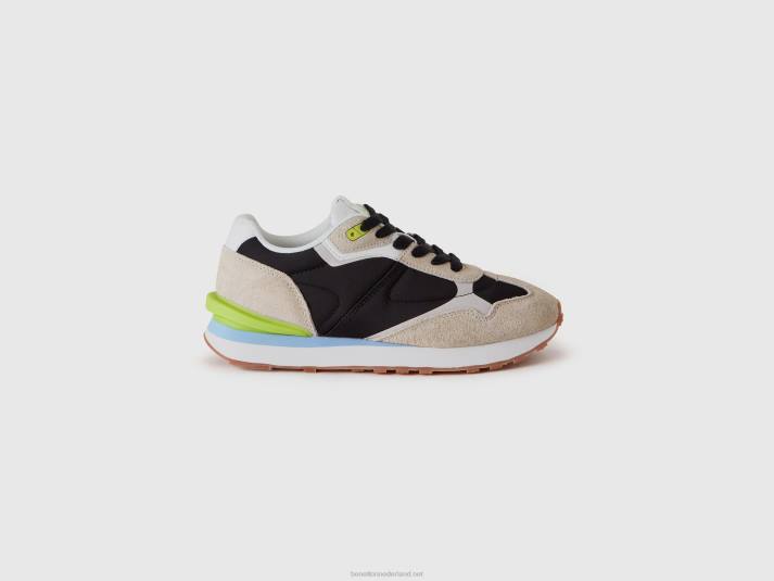 vrouwen Benetton sneakers van nylon en leer zwart 4R62713