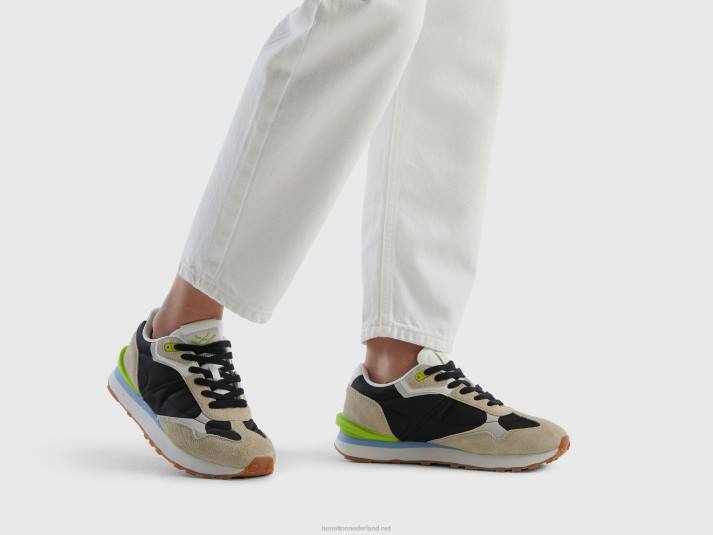 vrouwen Benetton sneakers van nylon en leer zwart 4R62713