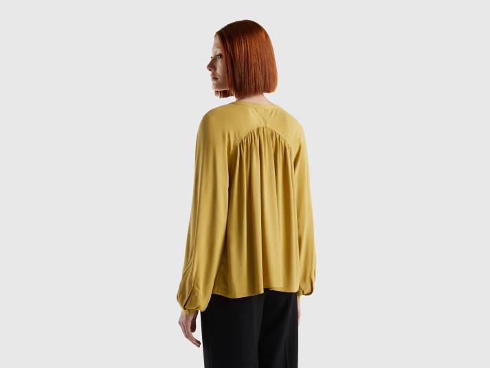 vrouwen Benetton 100% viscose blouse met lange mouwen mosterd 4R623953