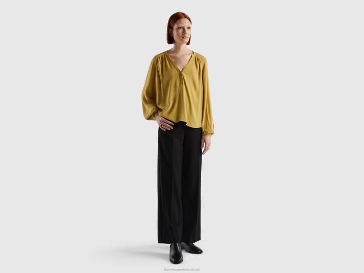 vrouwen Benetton 100% viscose blouse met lange mouwen mosterd 4R623953