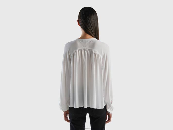 vrouwen Benetton 100% viscose blouse met lange mouwen wit 4R62503