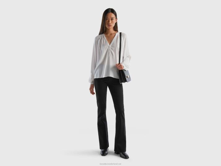 vrouwen Benetton 100% viscose blouse met lange mouwen wit 4R62503