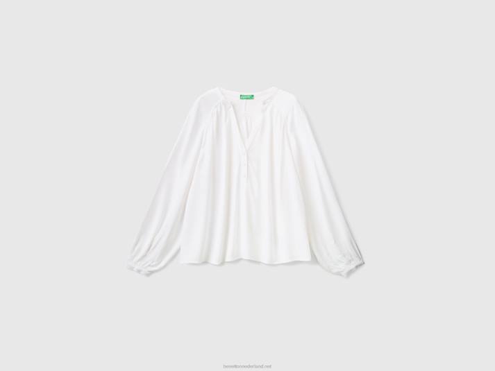 vrouwen Benetton 100% viscose blouse met lange mouwen wit 4R62503