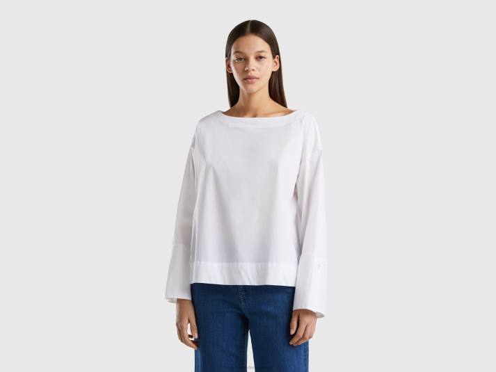 vrouwen Benetton blouse van stretchkatoenmix wit 4R623985