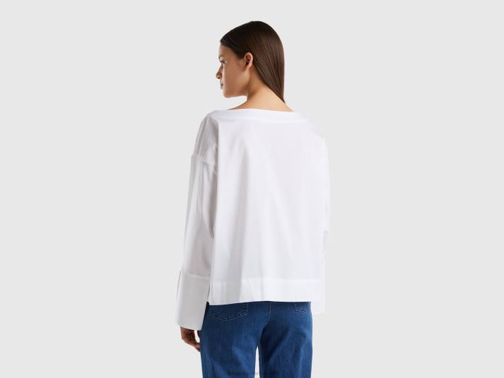 vrouwen Benetton blouse van stretchkatoenmix wit 4R623985