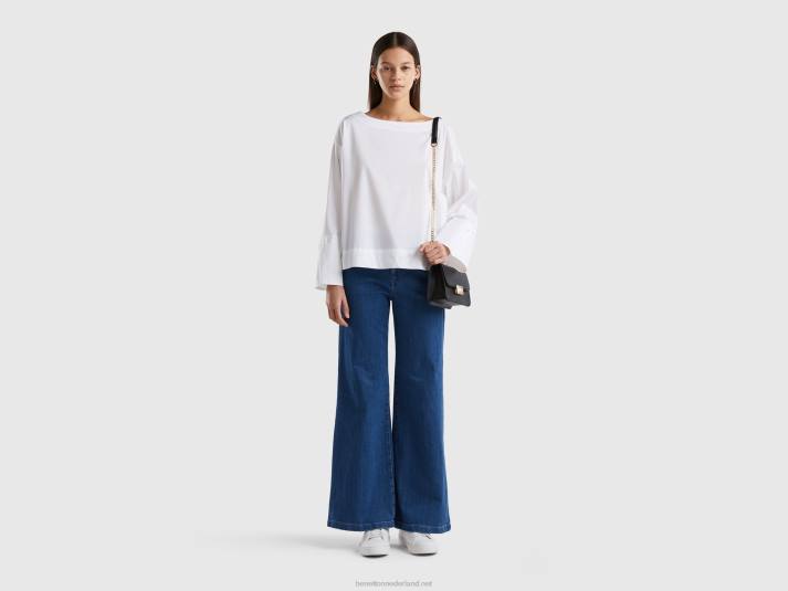 vrouwen Benetton blouse van stretchkatoenmix wit 4R623985