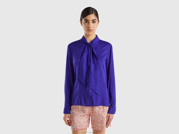 vrouwen Benetton blouse van viscose met strik helderblauw 4R623954