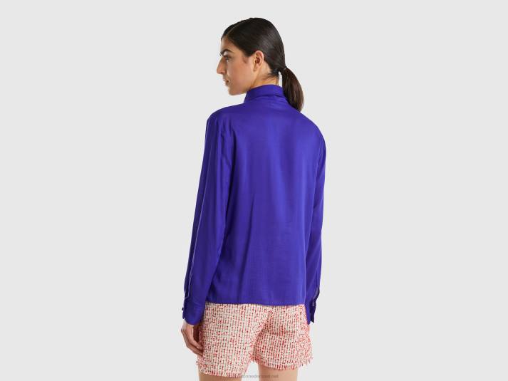 vrouwen Benetton blouse van viscose met strik helderblauw 4R623954