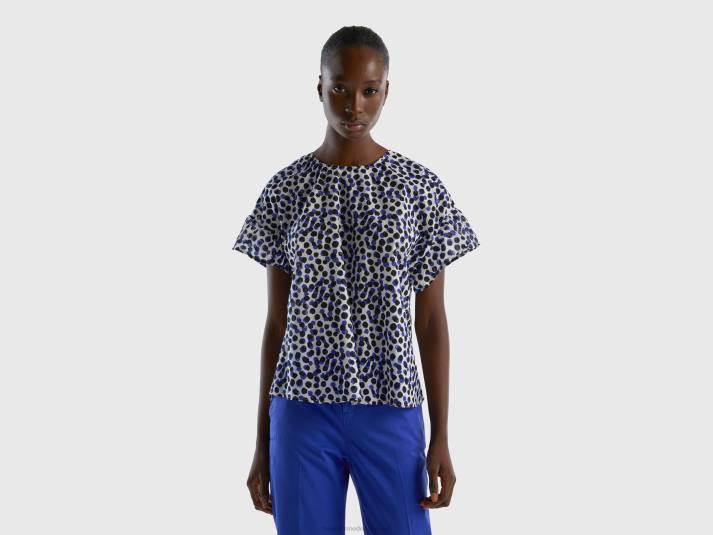 vrouwen Benetton gedessineerde blouse van zuivere katoen blauw 4R623959