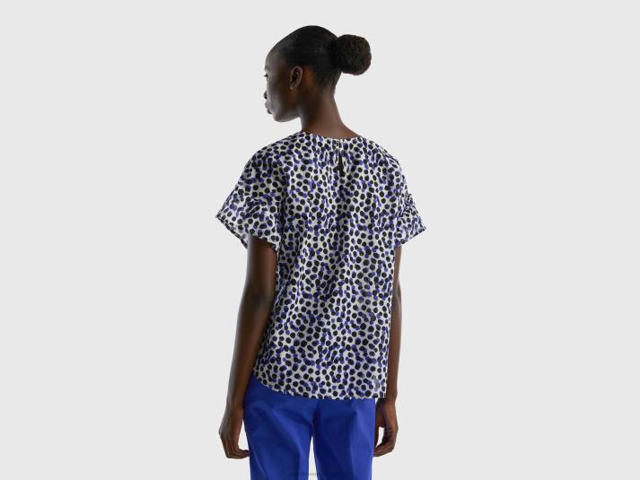 vrouwen Benetton gedessineerde blouse van zuivere katoen blauw 4R623959