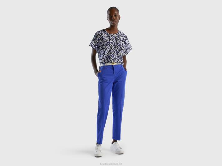 vrouwen Benetton gedessineerde blouse van zuivere katoen blauw 4R62497