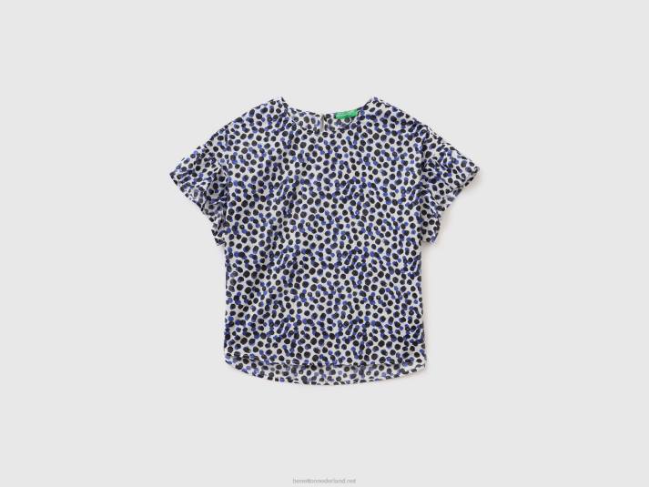 vrouwen Benetton gedessineerde blouse van zuivere katoen blauw 4R62497