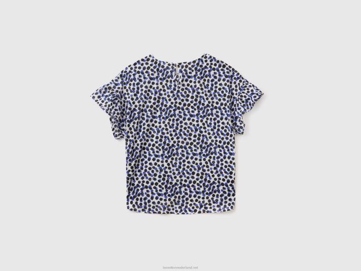 vrouwen Benetton gedessineerde blouse van zuivere katoen blauw 4R62497