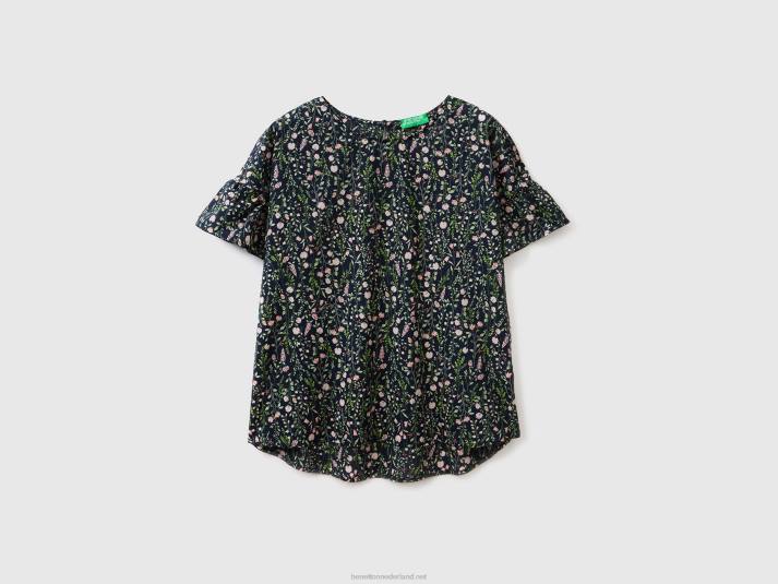 vrouwen Benetton gedessineerde blouse van zuivere katoen donkerblauw 4R623999