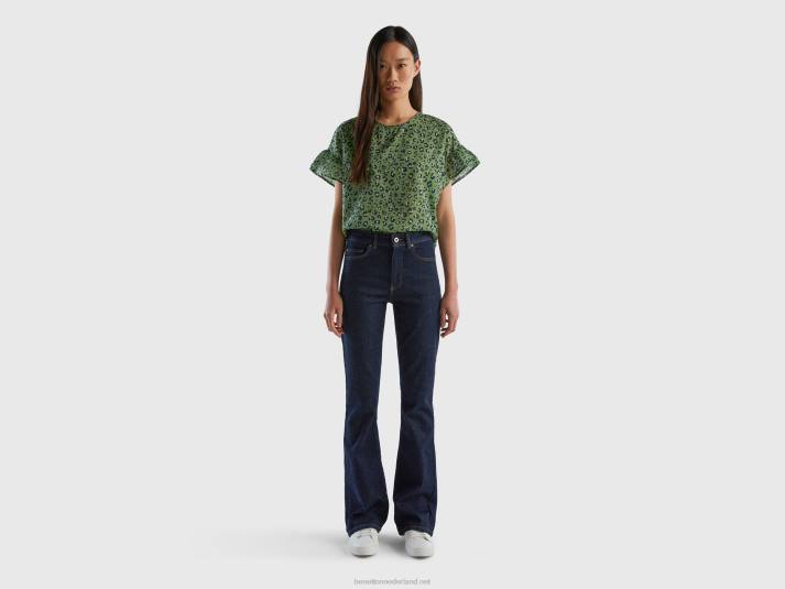 vrouwen Benetton gedessineerde blouse van zuivere katoen groente 4R62502